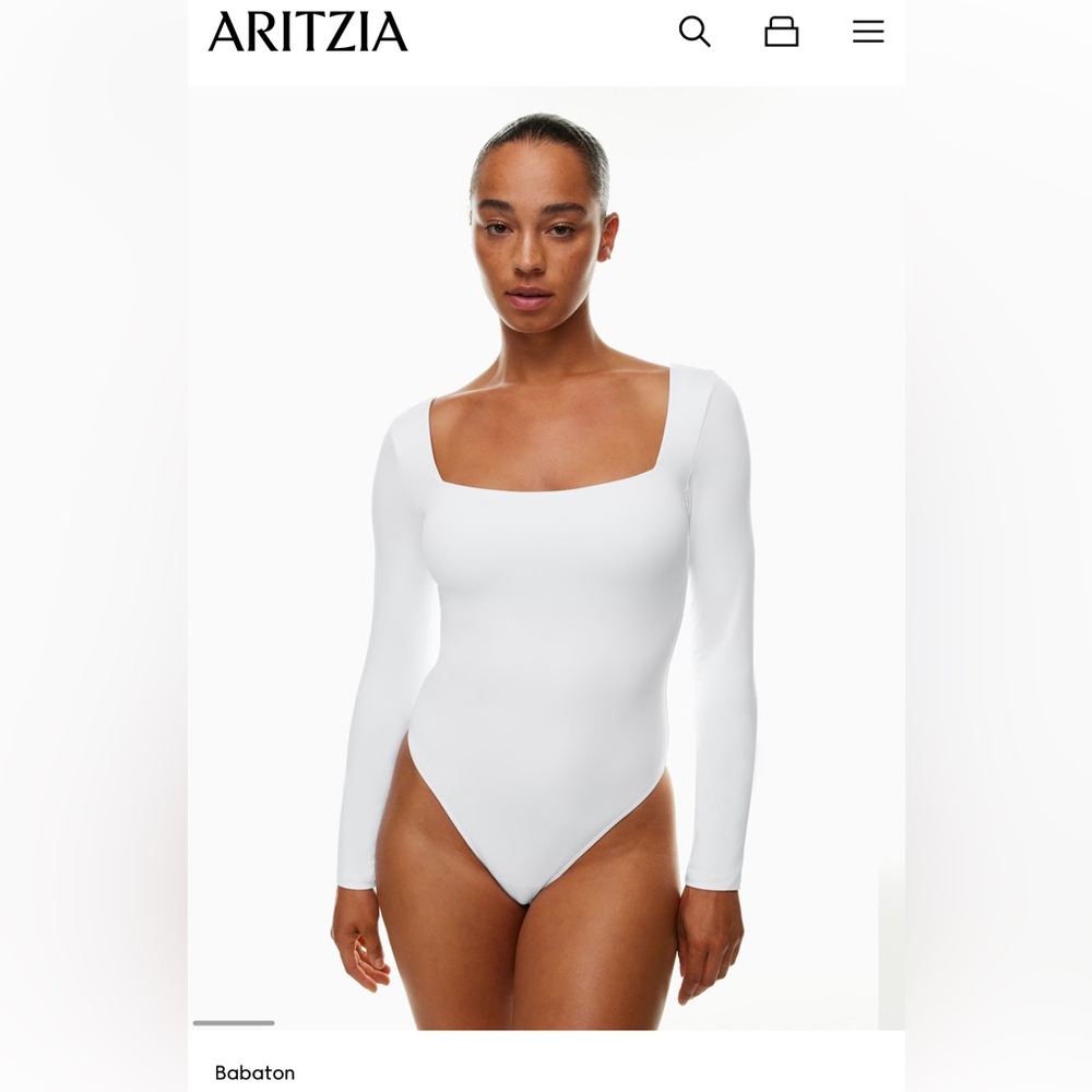 Aritzia Babaton White Long Sleeve Bodysuit